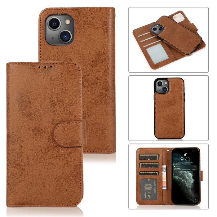 Estuche de cuero con tapa horizontal desmontable retro 2 en 1 con ranuras para tarjetas y billetera