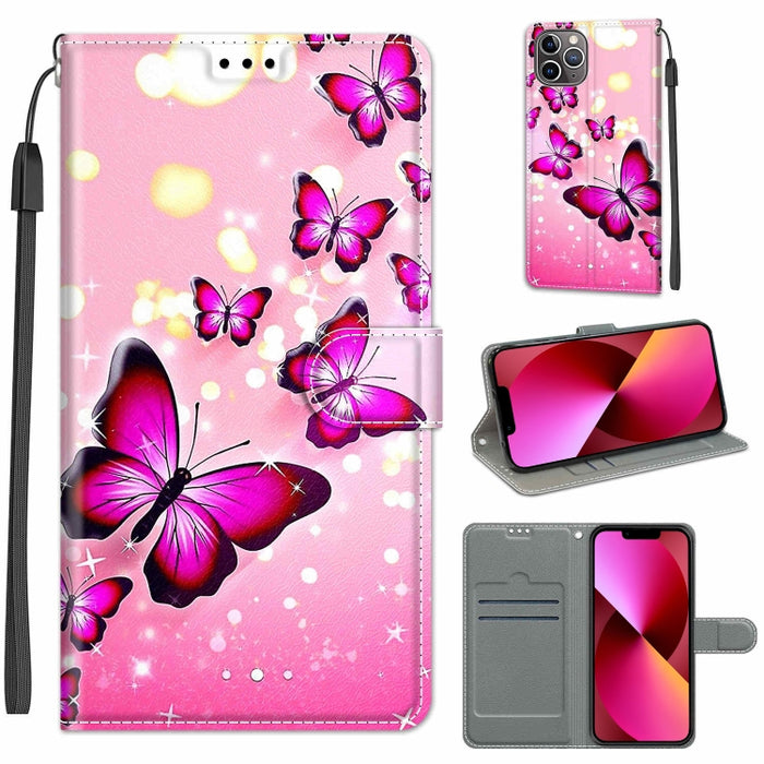 Estuche de cuero de PU con tapa horizontal y cierre magnético con dibujo de color de voltaje con soporte y ranuras para tarjetas