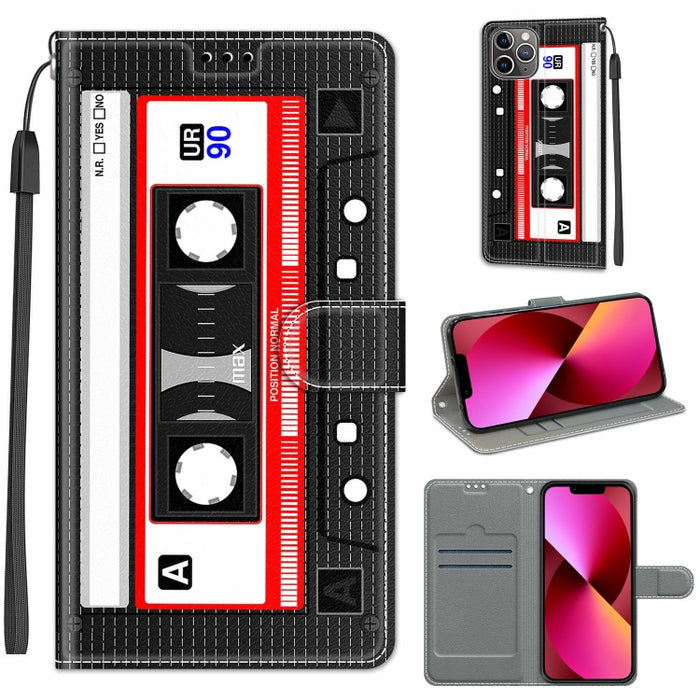 Estuche de cuero de PU con tapa horizontal y cierre magnético con dibujo de color de voltaje con soporte y ranuras para tarjetas