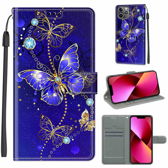 Estuche de cuero de PU con tapa horizontal y cierre magnético con dibujo de color de voltaje con soporte y ranuras para tarjetas