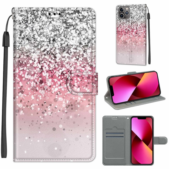Estuche de cuero de PU con tapa horizontal y cierre magnético con dibujo de color de voltaje con soporte y ranuras para tarjetas
