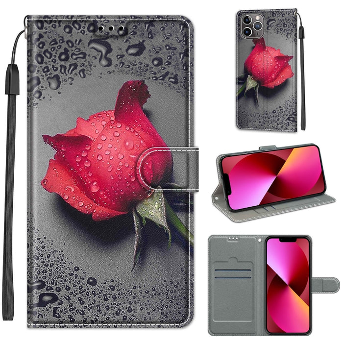 Estuche de cuero de PU con tapa horizontal y cierre magnético con dibujo de color de voltaje con soporte y ranuras para tarjetas