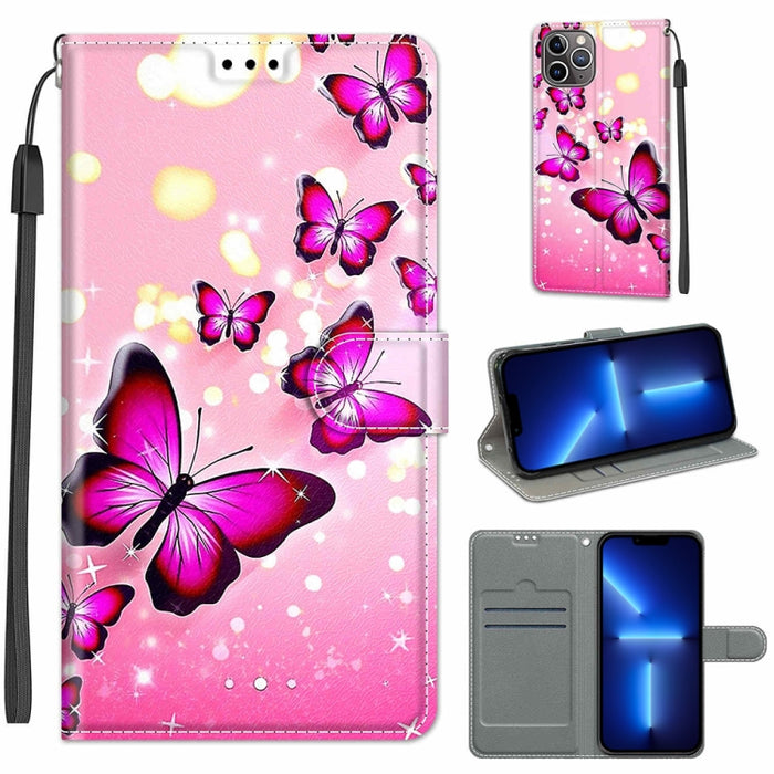Estuche de cuero de PU con tapa horizontal y cierre magnético con dibujo de color de voltaje con soporte y ranuras para tarjetas