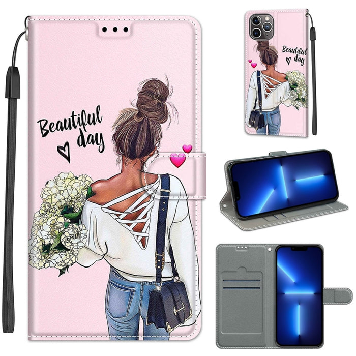 Estuche de cuero de PU con tapa horizontal y cierre magnético con dibujo de color de voltaje con soporte y ranuras para tarjetas