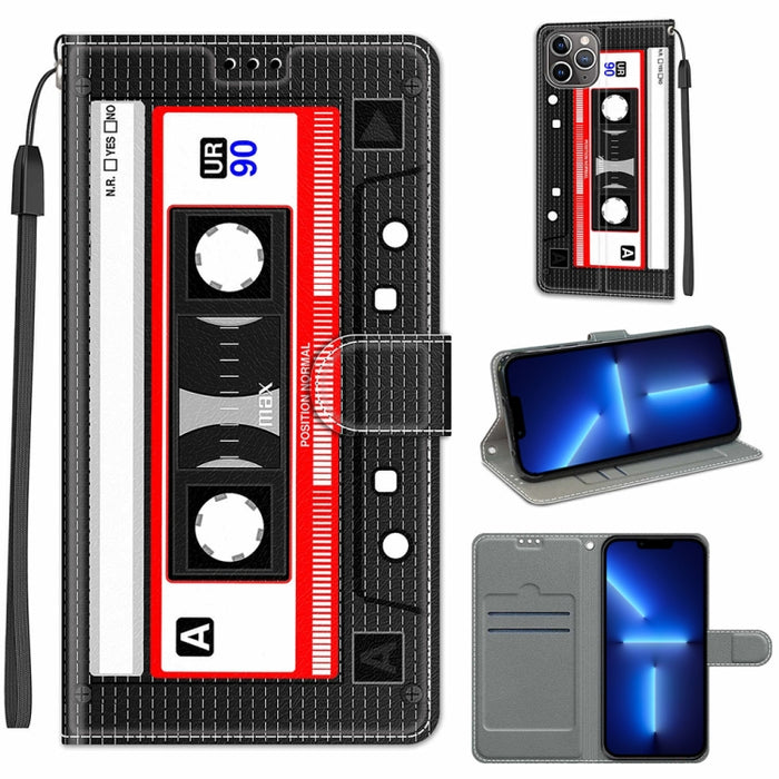 Estuche de cuero de PU con tapa horizontal y cierre magnético con dibujo de color de voltaje con soporte y ranuras para tarjetas