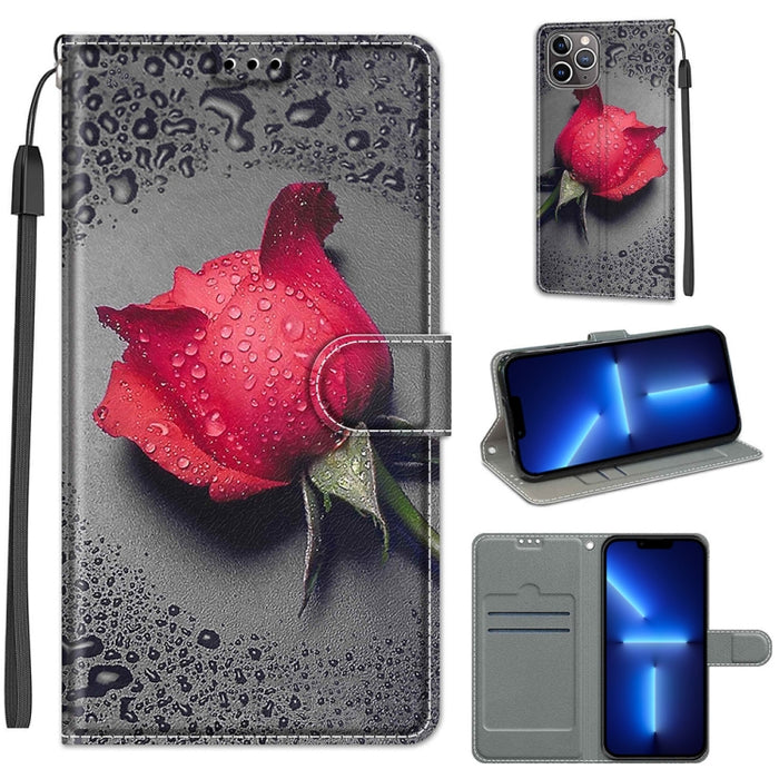Estuche de cuero de PU con tapa horizontal y cierre magnético con dibujo de color de voltaje con soporte y ranuras para tarjetas