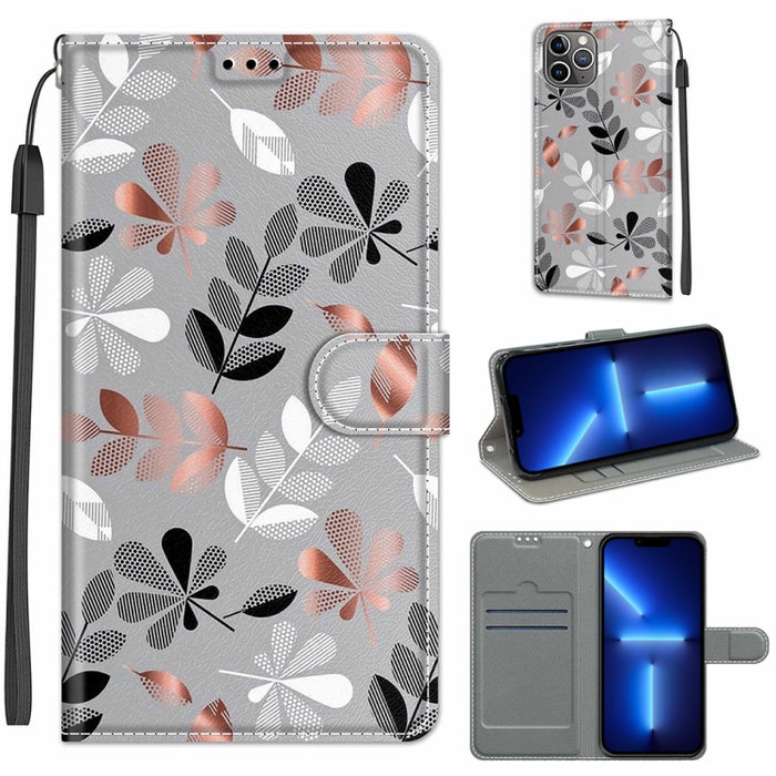 Estuche de cuero de PU con tapa horizontal y cierre magnético con dibujo de color de voltaje con soporte y ranuras para tarjetas
