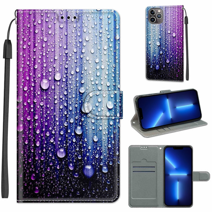 Estuche de cuero de PU con tapa horizontal y cierre magnético con dibujo de color de voltaje con soporte y ranuras para tarjetas