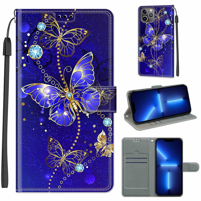 Estuche de cuero de PU con tapa horizontal y cierre magnético con dibujo de color de voltaje con soporte y ranuras para tarjetas