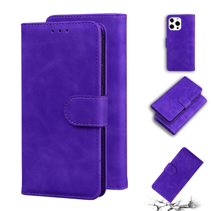 Skin Feel Pure Color Funda de cuero con tapa horizontal con soporte y ranuras para tarjetas y billetera