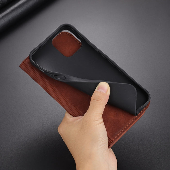 AZNS Skin Feel Calf Texture Funda de cuero con tapa horizontal con ranuras para tarjetas y soporte y billetera