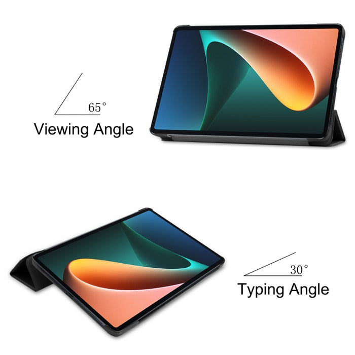 Estuche de cuero con tapa horizontal de textura Custer con soporte de tres pliegues y función de suspensión / activación, For Xiaomi Pad 5