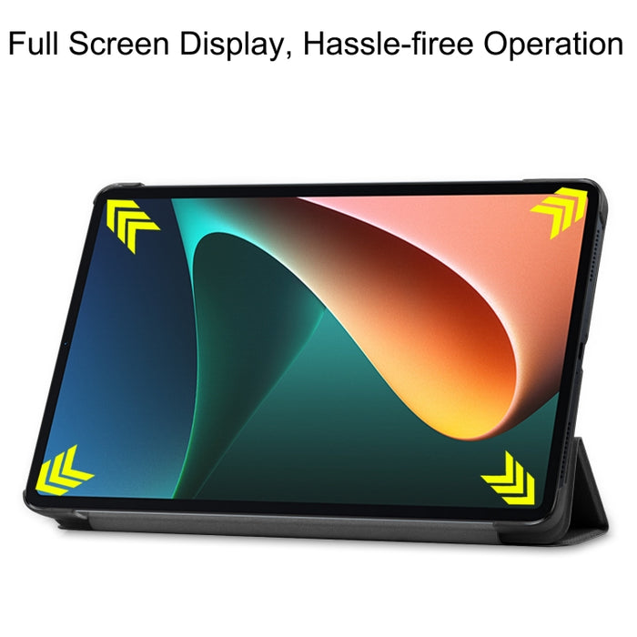 Estuche de cuero con tapa horizontal de textura Custer con soporte de tres pliegues y función de suspensión / activación, For Xiaomi Pad 5