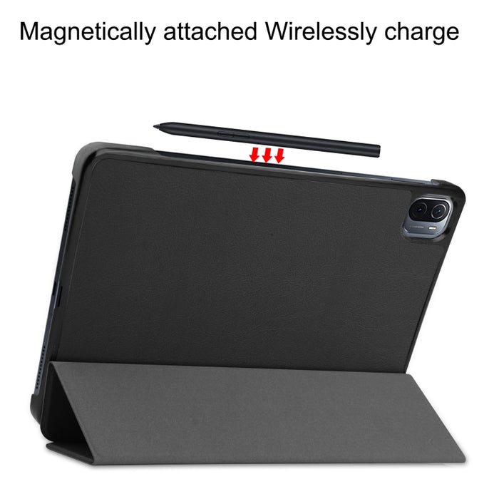 Estuche de cuero con tapa horizontal de textura Custer con soporte de tres pliegues y función de suspensión / activación, For Xiaomi Pad 5