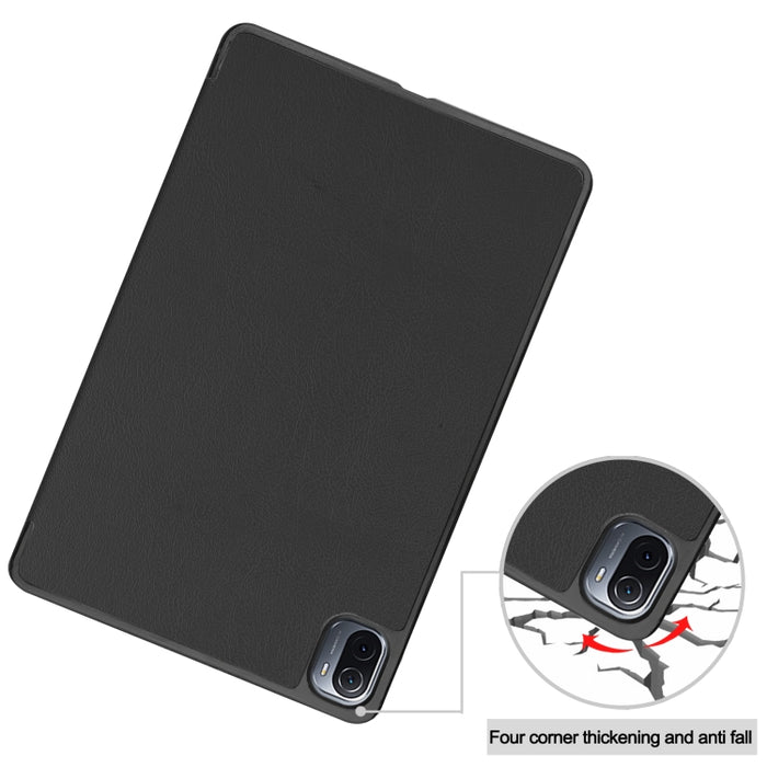 Estuche de cuero con tapa horizontal de textura Custer con soporte de tres pliegues y función de suspensión / activación, For Xiaomi Pad 5