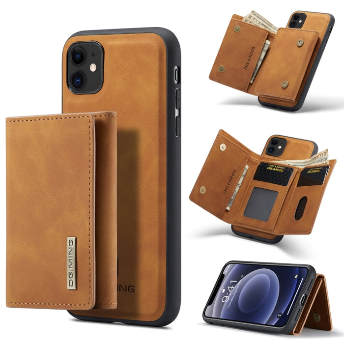 DG.MING Serie M1 Cartera para múltiples tarjetas de 3 pliegues + Funda trasera magnética Funda a prueba de golpes con función de soporte, For iPhone 11, For iPhone 11 Pro, For iPhone 11 Pro Max