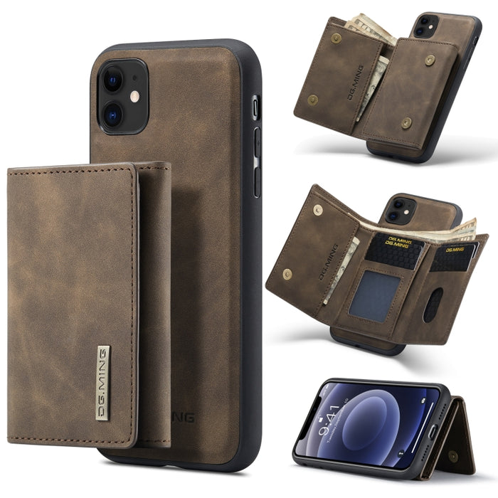 DG.MING Serie M1 Cartera para múltiples tarjetas de 3 pliegues + Funda trasera magnética Funda a prueba de golpes con función de soporte, For iPhone 11, For iPhone 11 Pro, For iPhone 11 Pro Max