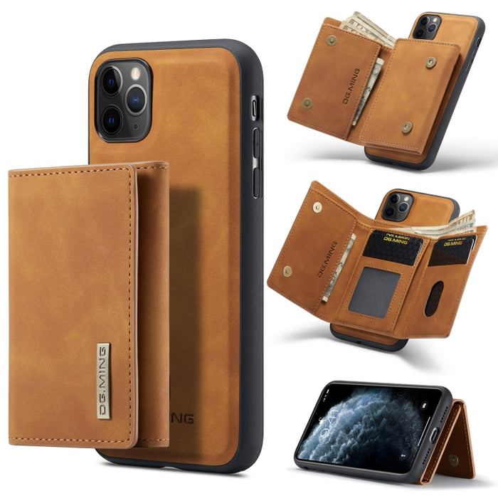 DG.MING Serie M1 Cartera para múltiples tarjetas de 3 pliegues + Funda trasera magnética Funda a prueba de golpes con función de soporte, For iPhone 11, For iPhone 11 Pro, For iPhone 11 Pro Max