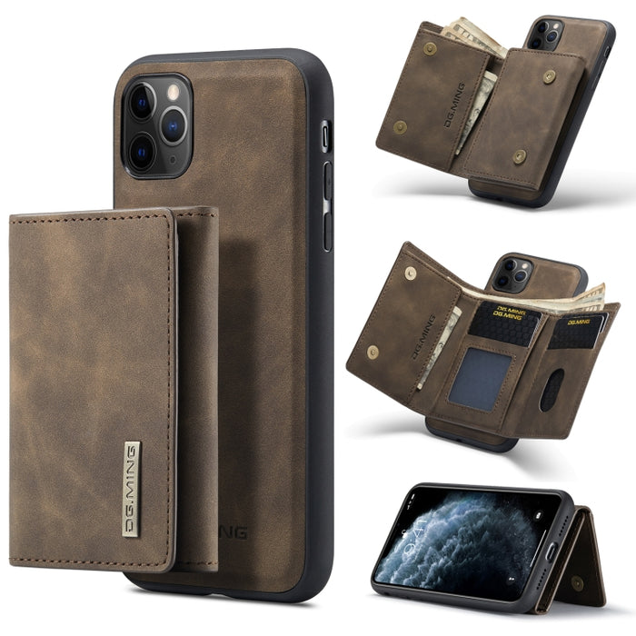 DG.MING Serie M1 Cartera para múltiples tarjetas de 3 pliegues + Funda trasera magnética Funda a prueba de golpes con función de soporte, For iPhone 11, For iPhone 11 Pro, For iPhone 11 Pro Max