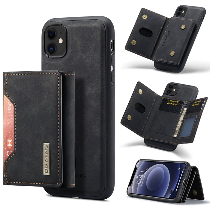 DG.MING Serie M2 Bolsa multitarjeta de 3 pliegues + Funda trasera magnética Funda a prueba de golpes con función de billetera y soporte, For iPhone 11, For iPhone 11 Pro, For iPhone 11 Pro Max