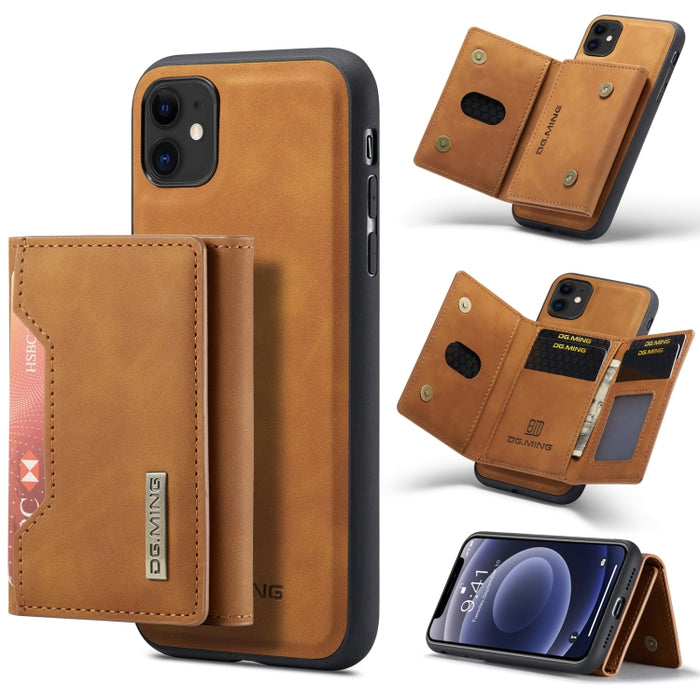 DG.MING Serie M2 Bolsa multitarjeta de 3 pliegues + Funda trasera magnética Funda a prueba de golpes con función de billetera y soporte, For iPhone 11, For iPhone 11 Pro, For iPhone 11 Pro Max