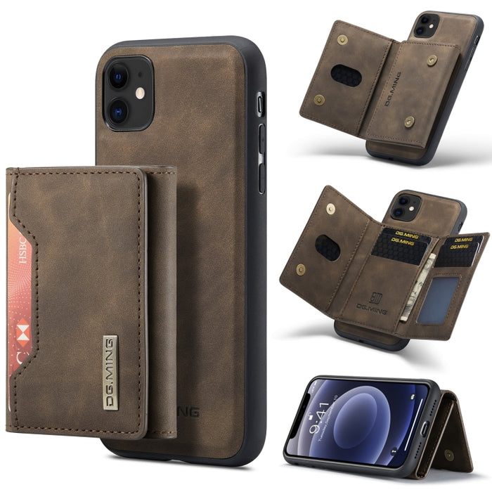 DG.MING Serie M2 Bolsa multitarjeta de 3 pliegues + Funda trasera magnética Funda a prueba de golpes con función de billetera y soporte, For iPhone 11, For iPhone 11 Pro, For iPhone 11 Pro Max