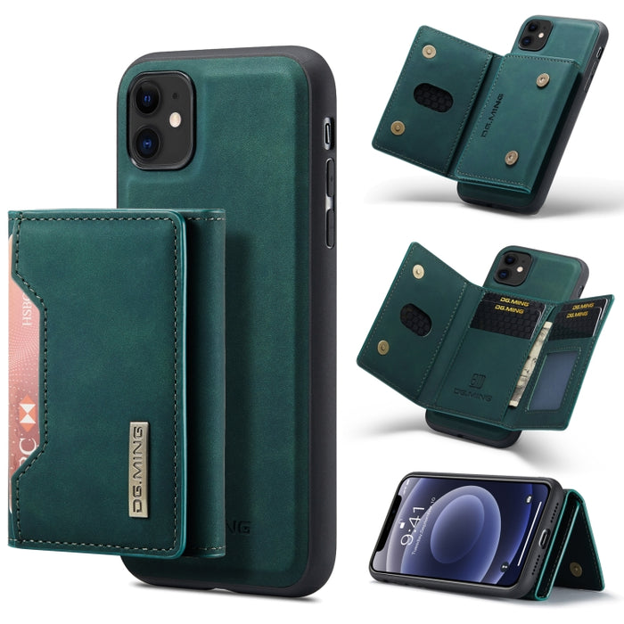 DG.MING Serie M2 Bolsa multitarjeta de 3 pliegues + Funda trasera magnética Funda a prueba de golpes con función de billetera y soporte, For iPhone 11, For iPhone 11 Pro, For iPhone 11 Pro Max