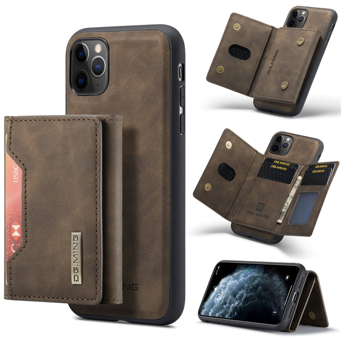 DG.MING Serie M2 Bolsa multitarjeta de 3 pliegues + Funda trasera magnética Funda a prueba de golpes con función de billetera y soporte, For iPhone 11, For iPhone 11 Pro, For iPhone 11 Pro Max