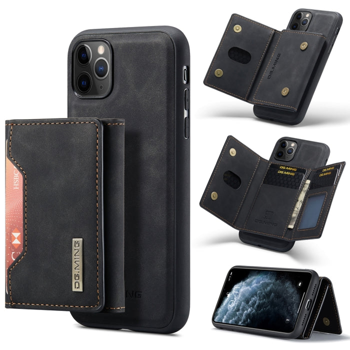 DG.MING Serie M2 Bolsa multitarjeta de 3 pliegues + Funda trasera magnética Funda a prueba de golpes con función de billetera y soporte, For iPhone 11, For iPhone 11 Pro, For iPhone 11 Pro Max
