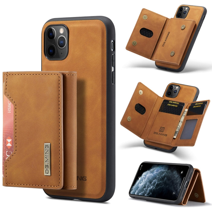 DG.MING Serie M2 Bolsa multitarjeta de 3 pliegues + Funda trasera magnética Funda a prueba de golpes con función de billetera y soporte, For iPhone 11, For iPhone 11 Pro, For iPhone 11 Pro Max