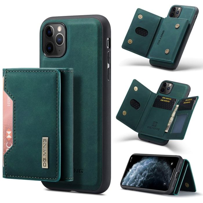 DG.MING Serie M2 Bolsa multitarjeta de 3 pliegues + Funda trasera magnética Funda a prueba de golpes con función de billetera y soporte, For iPhone 11, For iPhone 11 Pro, For iPhone 11 Pro Max