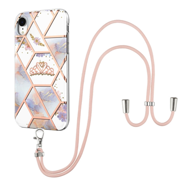 Estuche a prueba de golpes con patrón de flores de mármol de empalme de galvanoplastia TPU con cordón