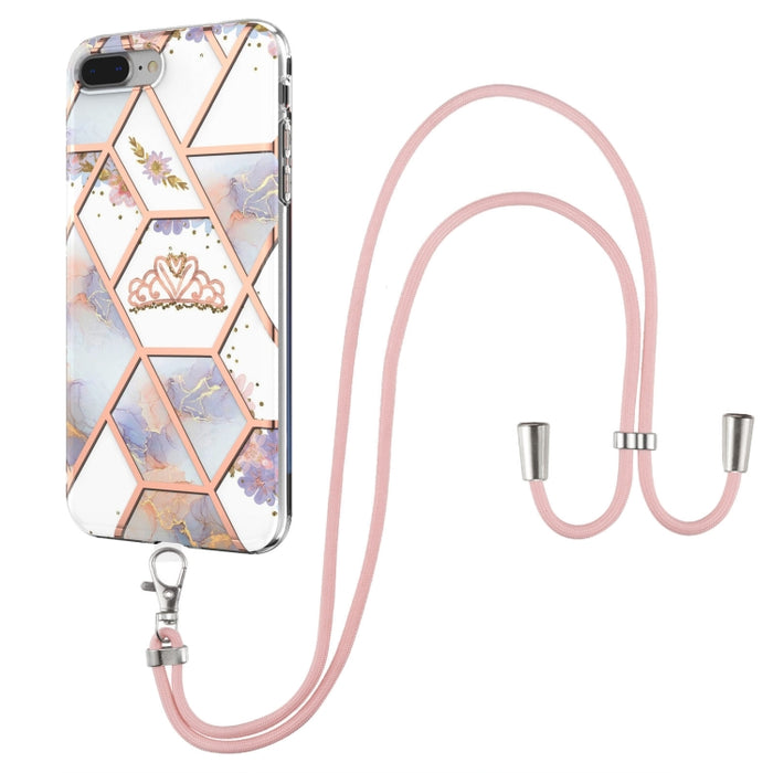 Estuche a prueba de golpes con patrón de flores de mármol de empalme de galvanoplastia TPU con cordón