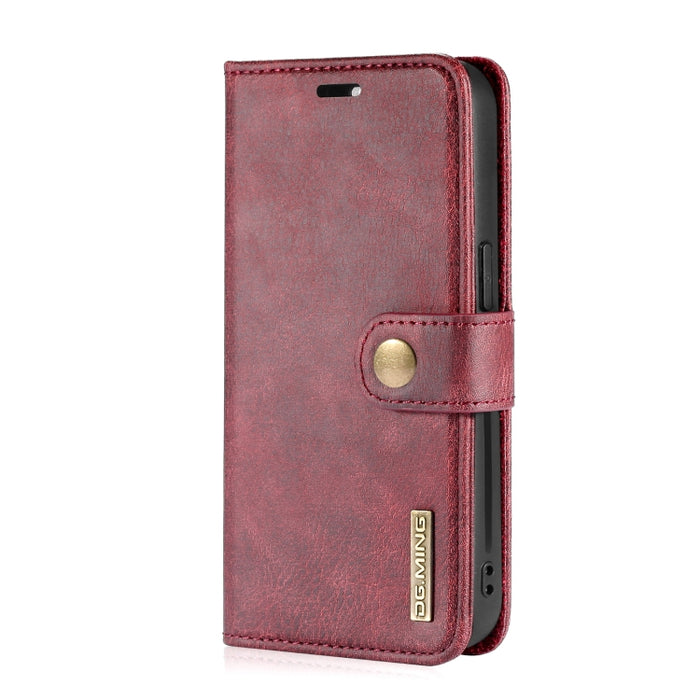 DG.MING Crazy Horse Texture Flip Estuche de cuero magnético desmontable con soporte y ranuras para tarjetas y billetera