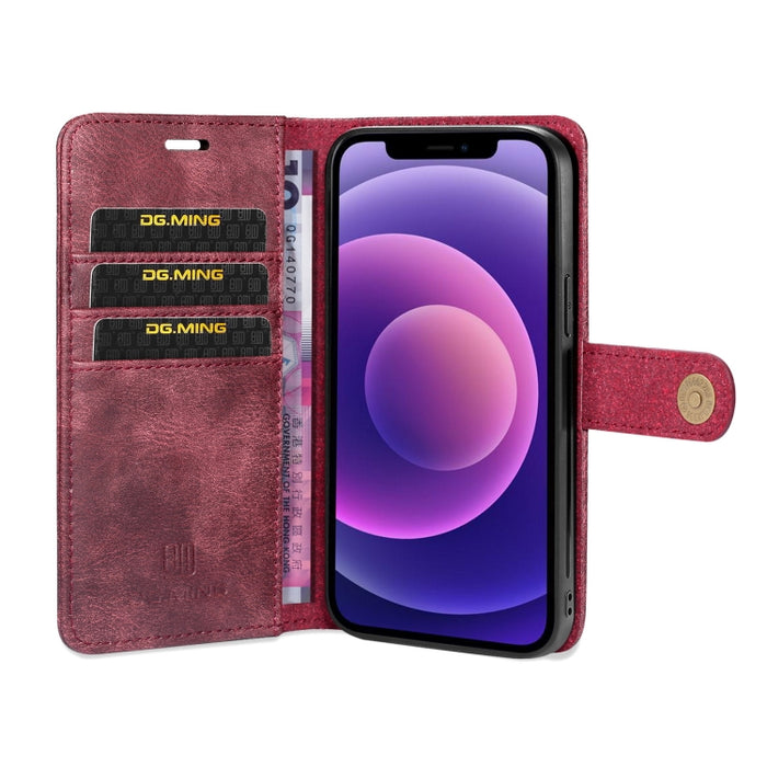DG.MING Crazy Horse Texture Flip Estuche de cuero magnético desmontable con soporte y ranuras para tarjetas y billetera