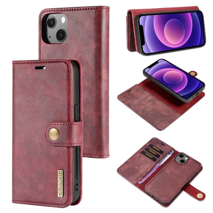DG.MING Crazy Horse Texture Flip Estuche de cuero magnético desmontable con soporte y ranuras para tarjetas y billetera