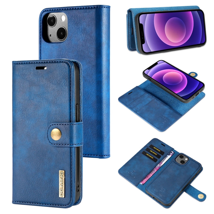 DG.MING Crazy Horse Texture Flip Estuche de cuero magnético desmontable con soporte y ranuras para tarjetas y billetera