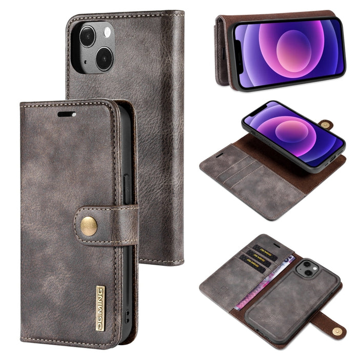 DG.MING Crazy Horse Texture Flip Estuche de cuero magnético desmontable con soporte y ranuras para tarjetas y billetera