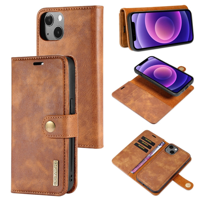 DG.MING Crazy Horse Texture Flip Estuche de cuero magnético desmontable con soporte y ranuras para tarjetas y billetera