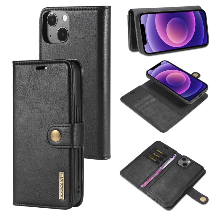 DG.MING Crazy Horse Texture Flip Estuche de cuero magnético desmontable con soporte y ranuras para tarjetas y billetera