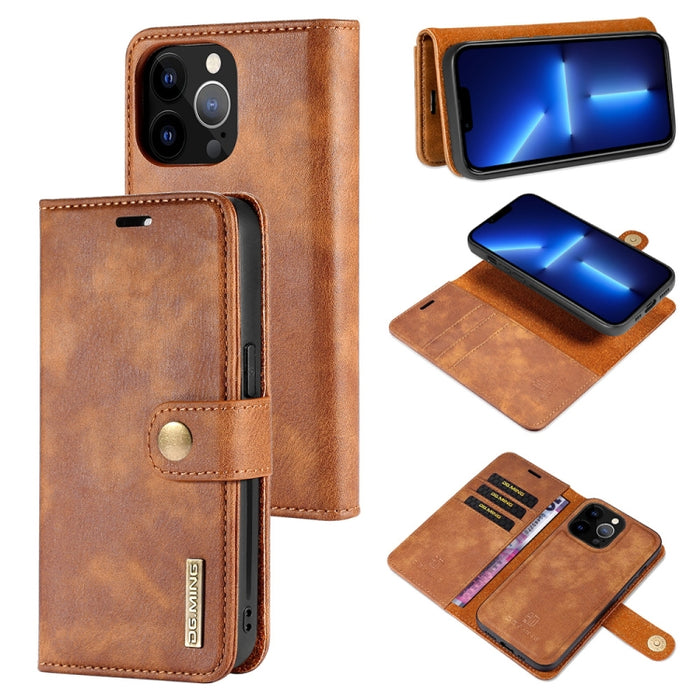 DG.MING Crazy Horse Texture Flip Estuche de cuero magnético desmontable con soporte y ranuras para tarjetas y billetera