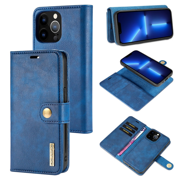 DG.MING Crazy Horse Texture Flip Estuche de cuero magnético desmontable con soporte y ranuras para tarjetas y billetera