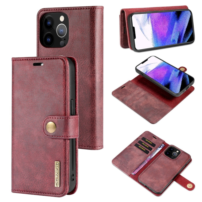 DG.MING Crazy Horse Texture Flip Estuche de cuero magnético desmontable con soporte y ranuras para tarjetas y billetera