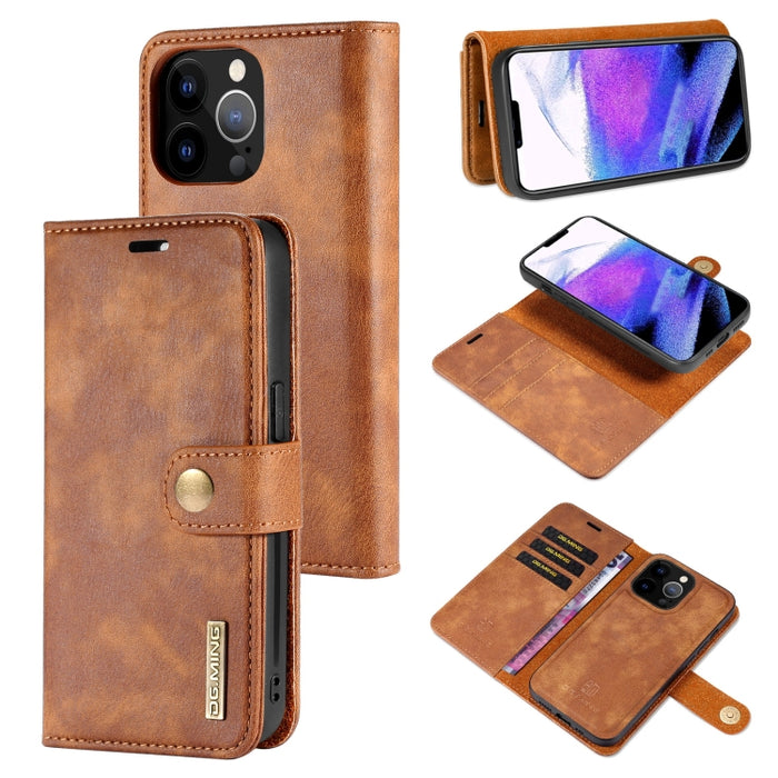 DG.MING Crazy Horse Texture Flip Estuche de cuero magnético desmontable con soporte y ranuras para tarjetas y billetera