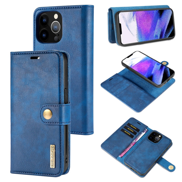 DG.MING Crazy Horse Texture Flip Estuche de cuero magnético desmontable con soporte y ranuras para tarjetas y billetera