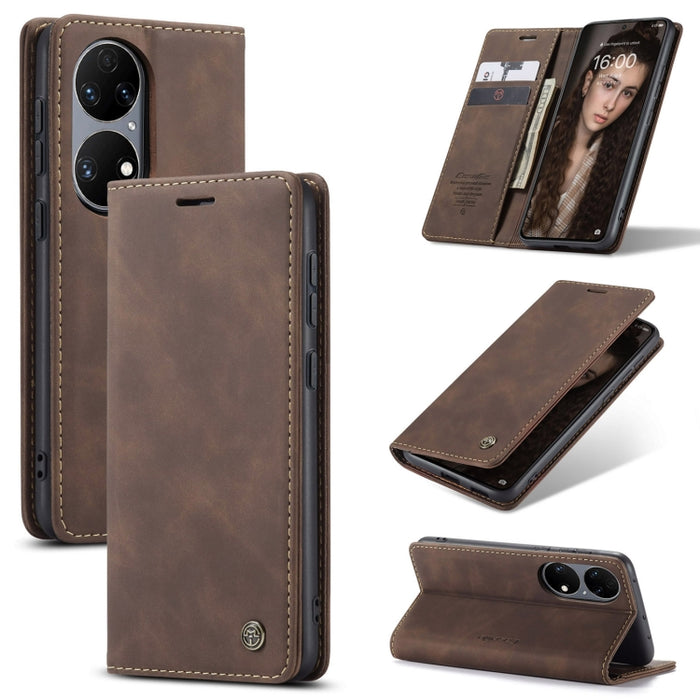 CaseMe 013 Estuche de cuero con tapa horizontal multifuncional con soporte, ranura para tarjeta y billetera, For Huawei P50, For Huawei P50 Pro, For Xiaomi Redmi Note 10 5G