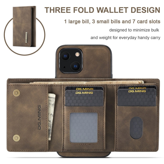 DG.MING Serie M1 Cartera para múltiples tarjetas de 3 pliegues + Estuche magnético a prueba de golpes con función de soporte
