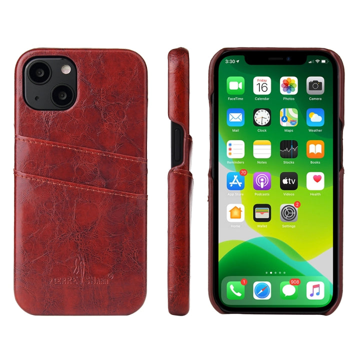 Funda de cuero PU con textura de cera de aceite retro Fierre Shann con ranuras para tarjetas, For iPhone 13, For iPhone 13 Mini, For iPhone 13 Pro, For iPhone 13 Pro Max