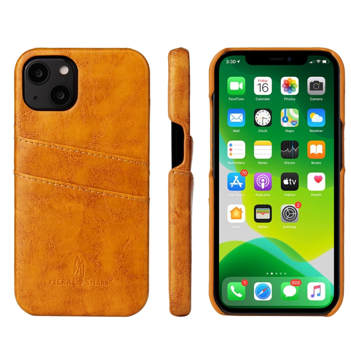 Funda de cuero PU con textura de cera de aceite retro Fierre Shann con ranuras para tarjetas, For iPhone 13, For iPhone 13 Mini, For iPhone 13 Pro, For iPhone 13 Pro Max