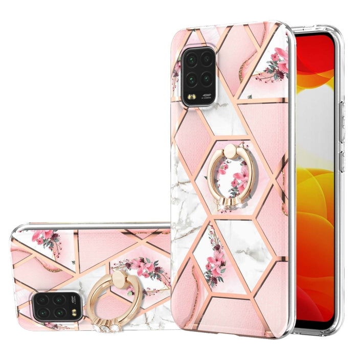 Estuche a prueba de golpes TPU con estampado de flores de mármol y empalme de galvanoplastia con soporte para anillo de diamantes de imitación, For Xiaomi Mi 11i, For Xiaomi Poco M3, For Xiaomi Redmi 9A, For Xiaomi Mi 10 Lite, For Xiaomi Mi 10T Lite   ...